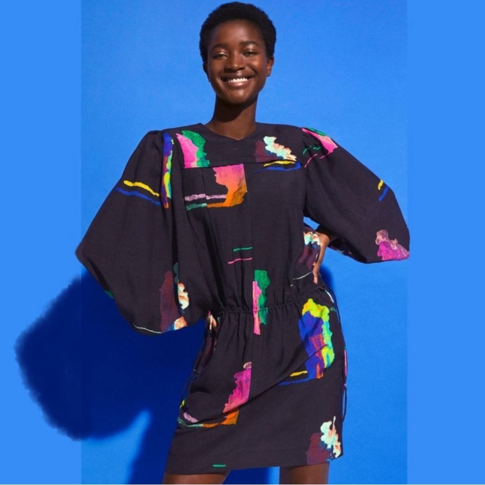 H&M Studio S/S 2020 Blouson Short Dress Abstract Balloon Sleeve size US Small